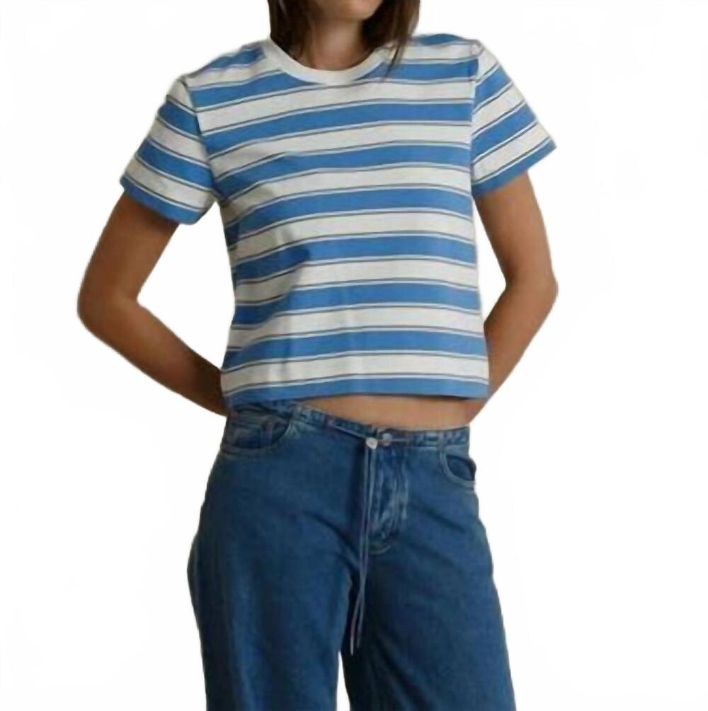 NEW PERFECTWHITETEE gia structured cotton knit tee in pacific blue stripe
